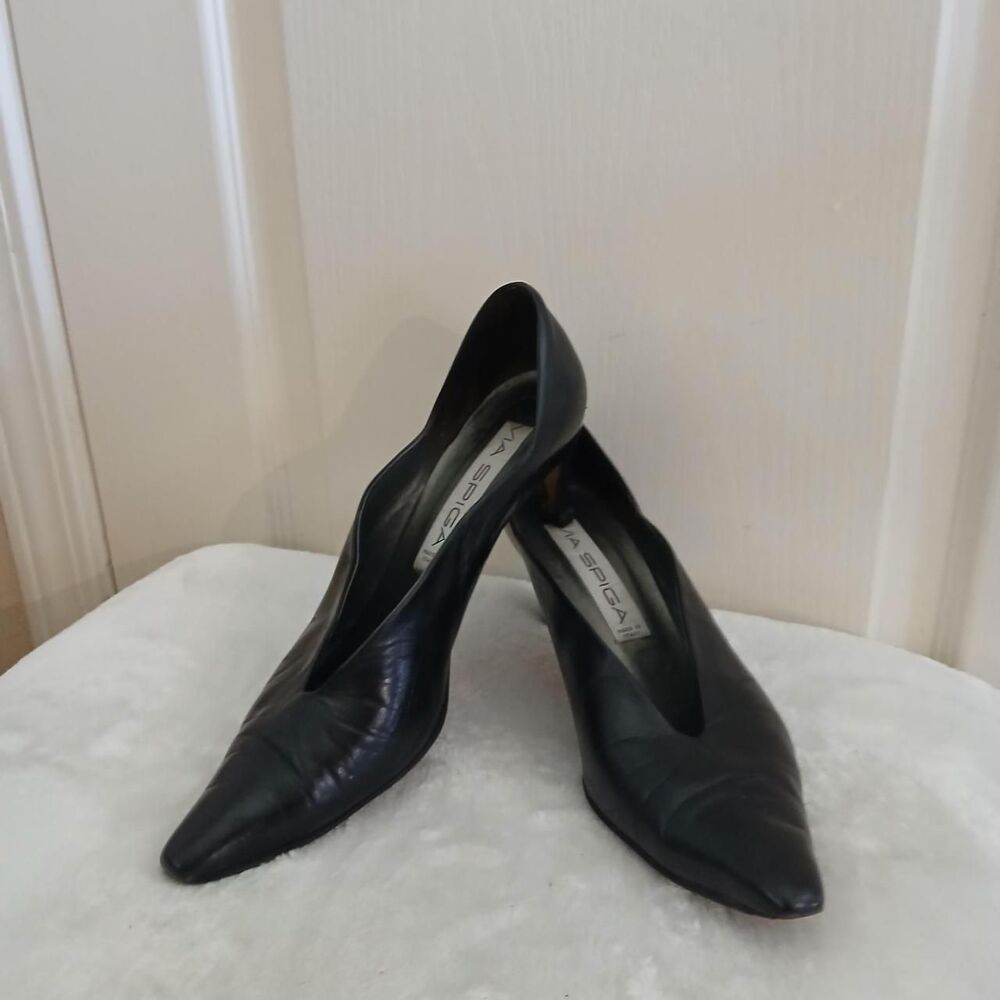 Vintage 90s Via Spiga Italian Leather Pointed Toe Kitten Heels 8 Old Money Chic